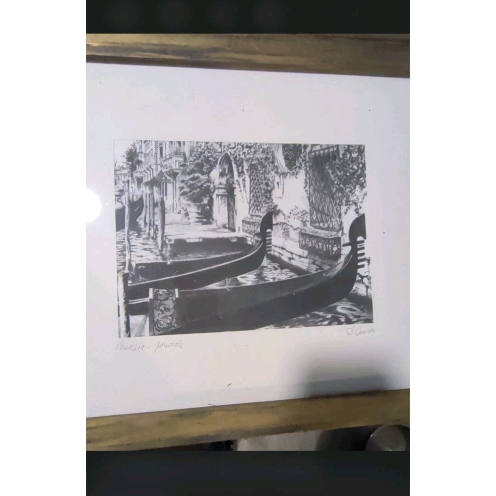 D'Amico Venice Italy Gondole Screen Print‎ On Silk Signed Matted Framed Vintage